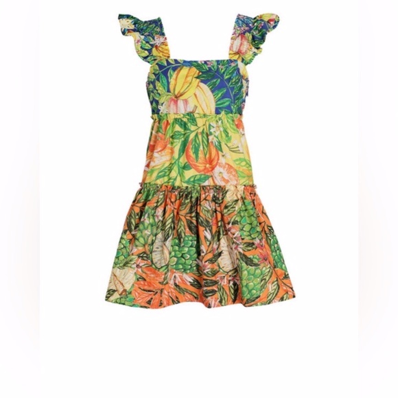 FARM Rio Tropical Print Mini Dress - Green, Yellow, Orange - Picture 3 of 16
